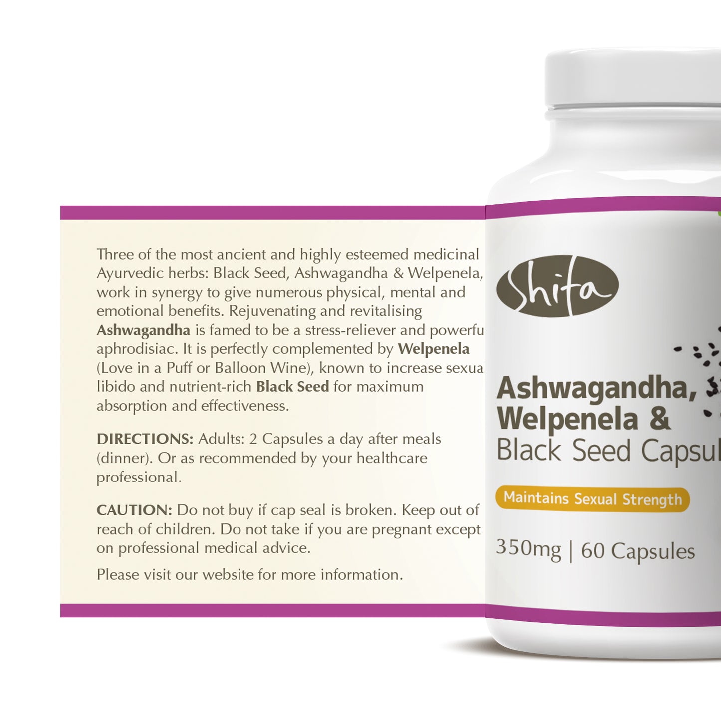 Ashwagandha, Welpenela & Black Seed Capsules (350mg | 60 Caps)