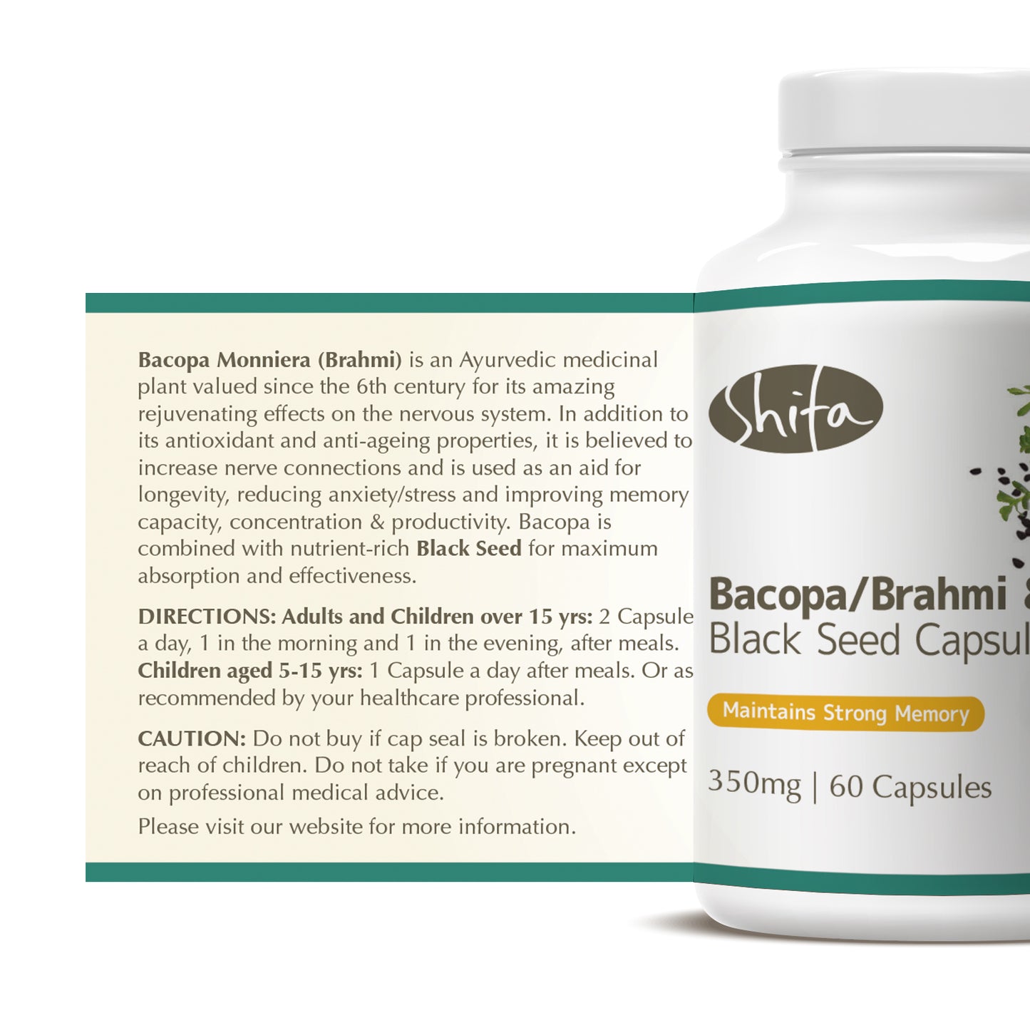 Bacopa/Brahmi & Black Seed Capsules (350mg | 60 Caps)