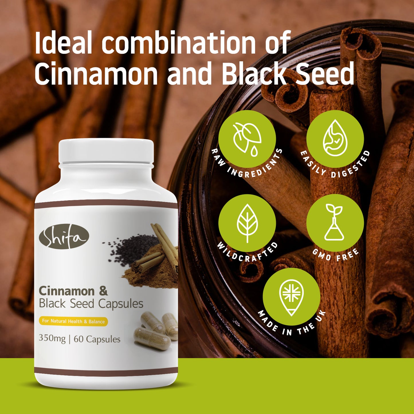 Cinnamon & Black Seed Capsules (350mg | 60 Caps)