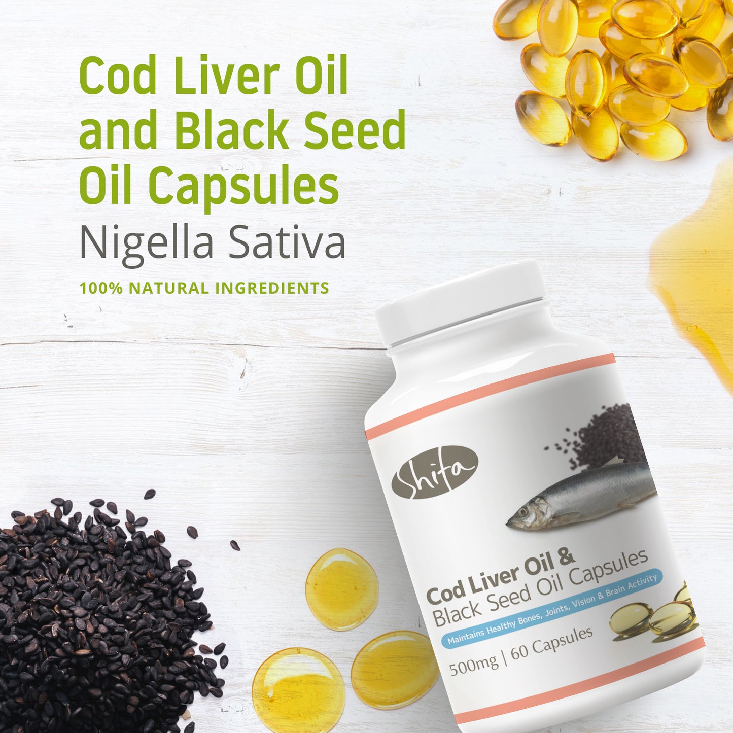 Cod Liver Oil & Black Seed Oil Capsules (500mg | 60 Caps)