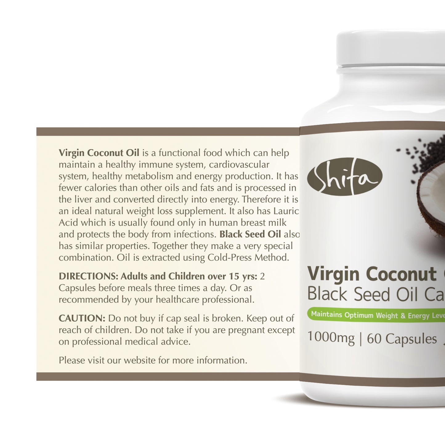 Virgin Coconut Oil & Black Seed Oil Capsules (1000mg | 60 Caps)