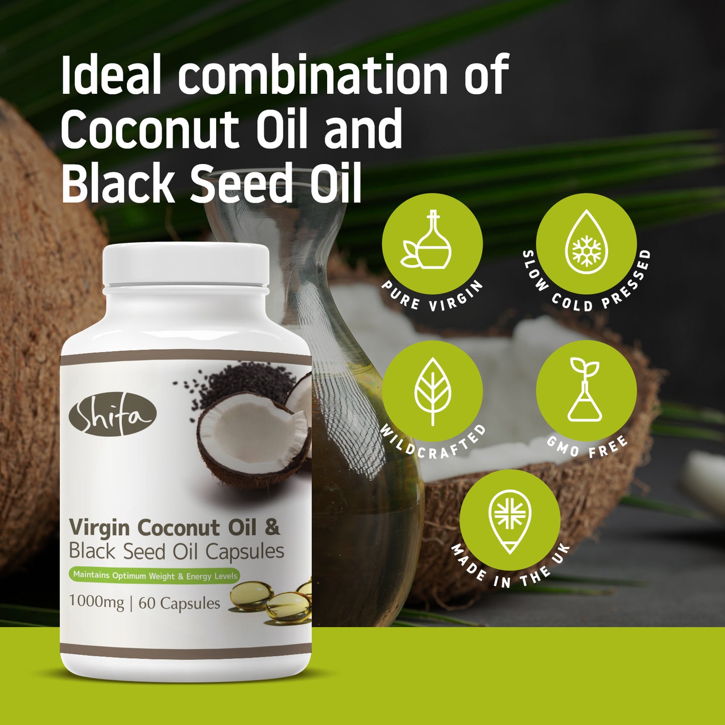 Virgin Coconut Oil & Black Seed Oil Capsules (1000mg | 60 Caps)