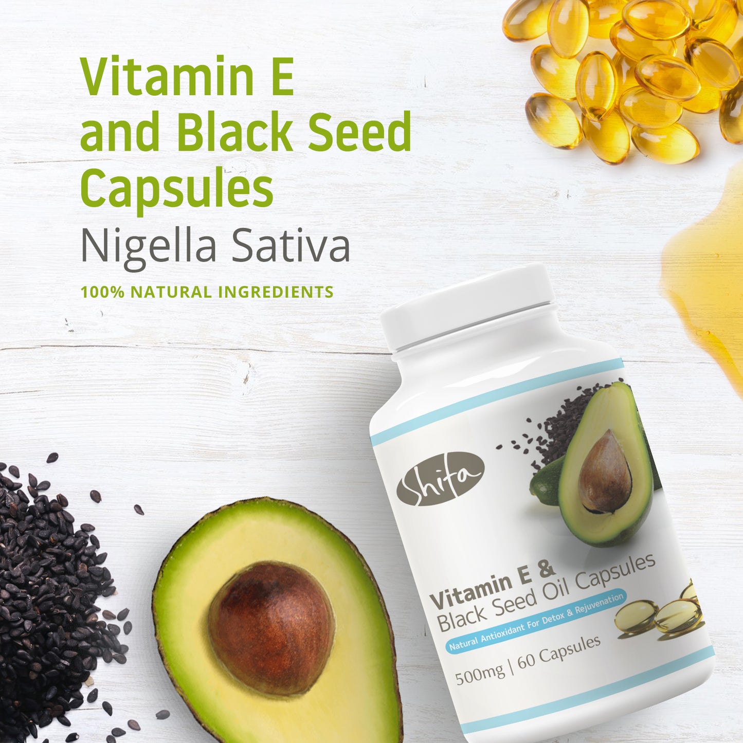 Vitamin E & Black Seed Oil Capsules (500mg | 60 Caps)