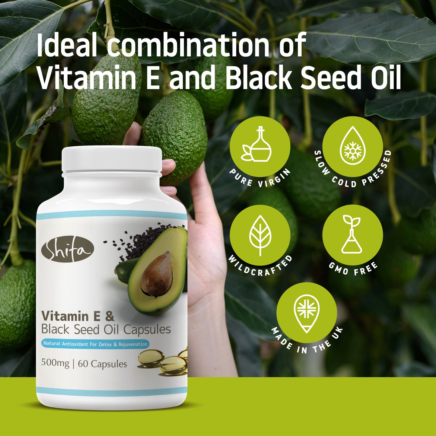 Vitamin E & Black Seed Oil Capsules (500mg | 60 Caps)