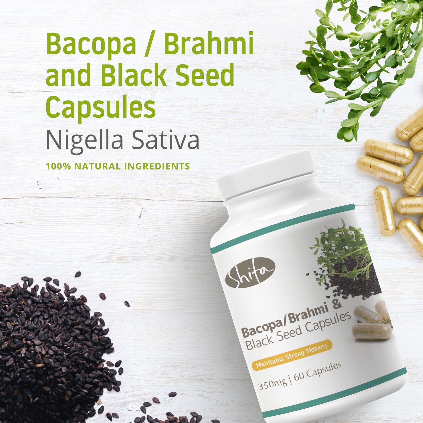 Bacopa/Brahmi & Black Seed Capsules (350mg | 60 Caps)