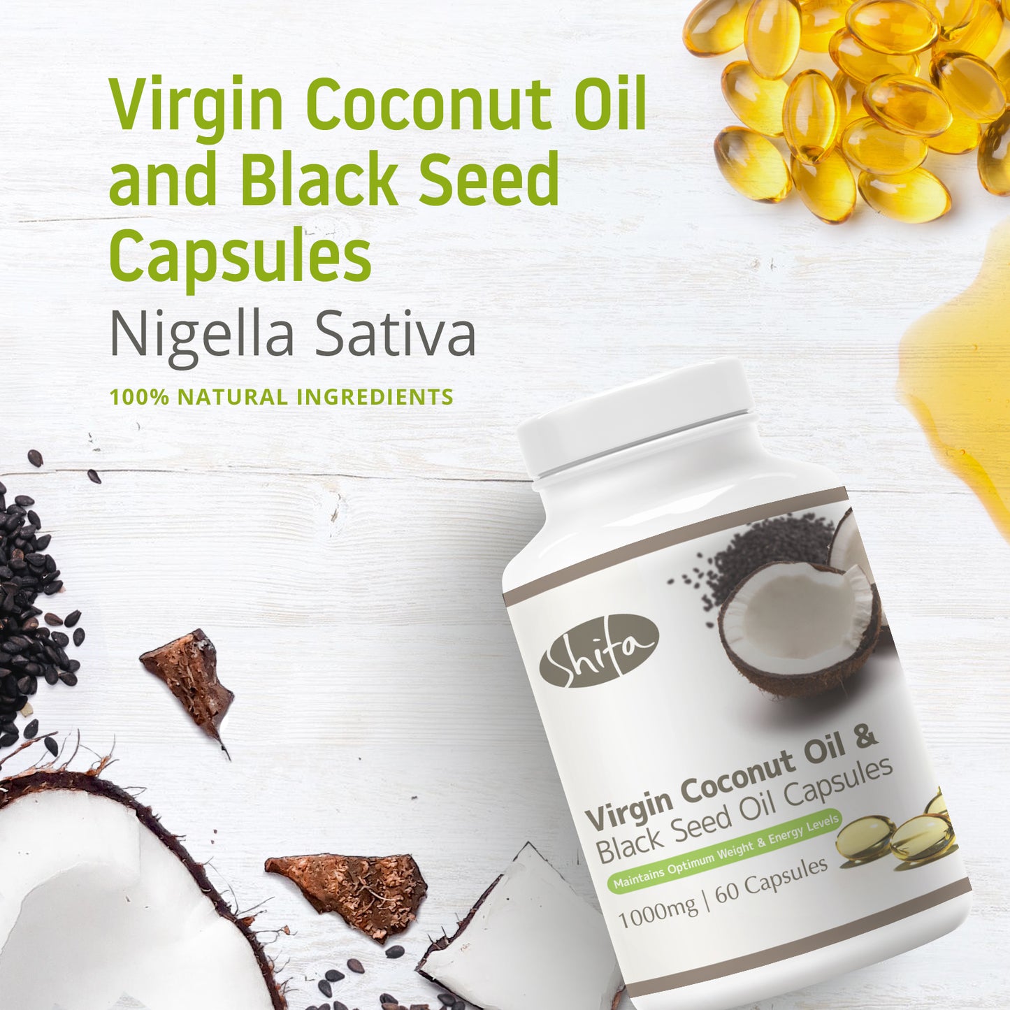 Virgin Coconut Oil & Black Seed Oil Capsules (1000mg | 60 Caps)